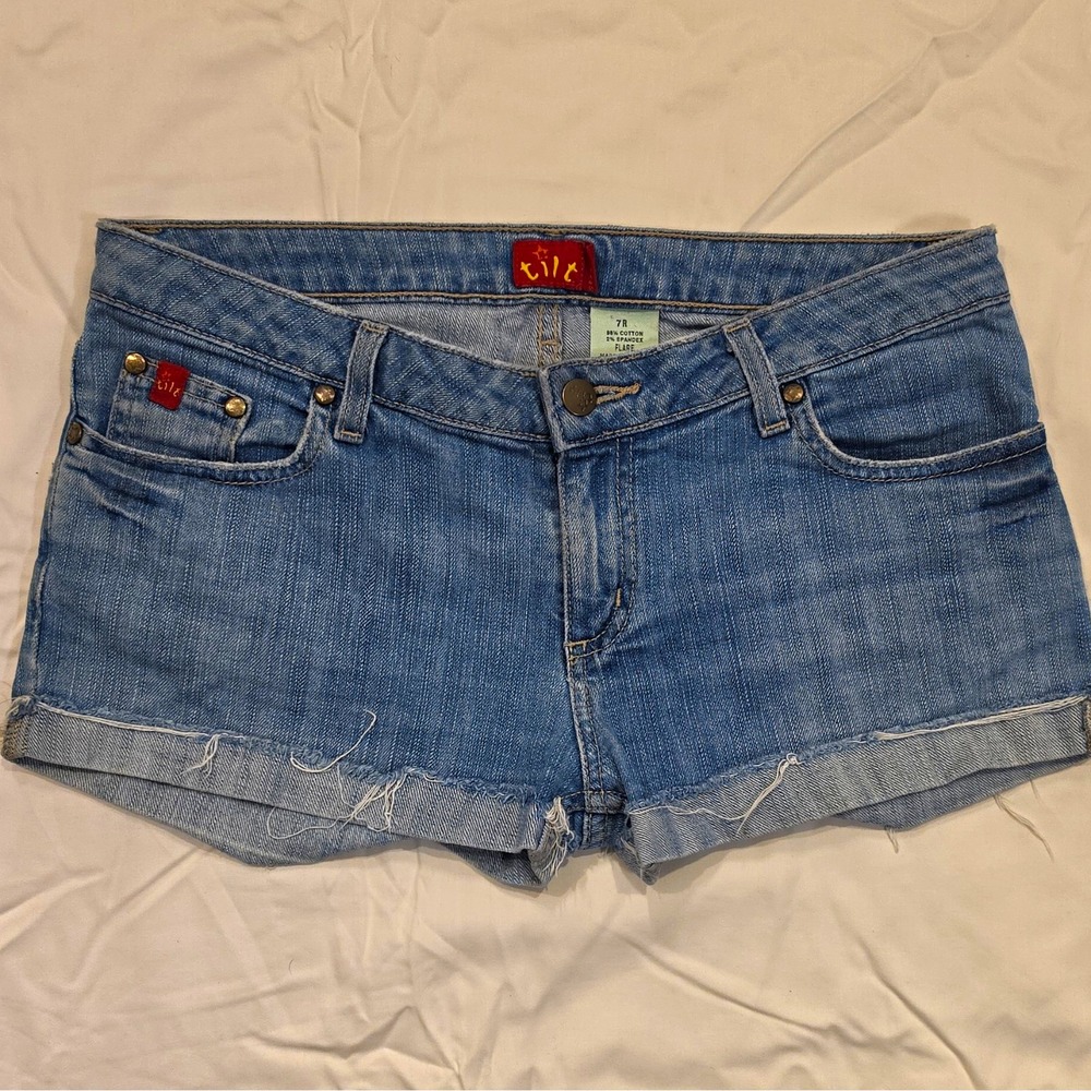 tilt Girls Blue Denim Shorts Size 7 Regular Fit Button Closure Pockets #99